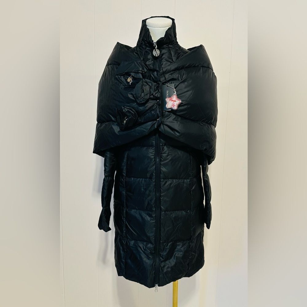 Patrizia Pepe Black Women's Puffer Coat jacket with detachable shawl size 44